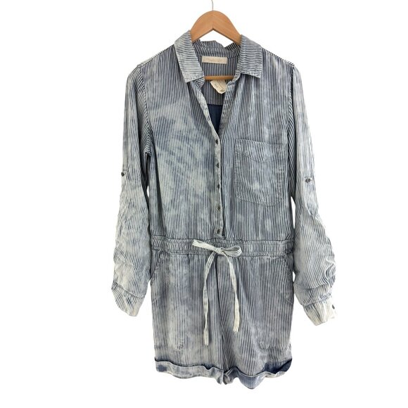 Anthropologie Stella Sky Piper Denim‎ Chambray Striped Shorts Romper Size M New - Picture 6 of 10